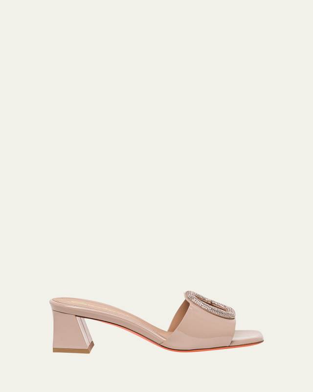 Marta Patent Crystal-Buckle Mule Sandals